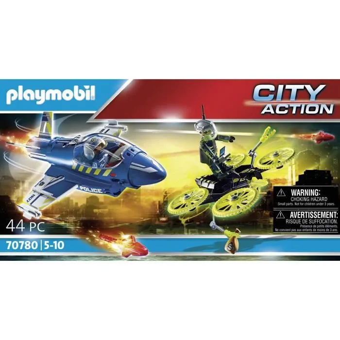 PLAYMOBIL - 70780 - Jet de police et drone - Multicolore - Bleu - Playmobil City Action-3