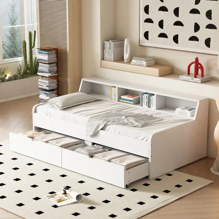 MODERNLUXE Lit banquette 90x200cm - Canapé lit , avec deux tiroirs, avec rangement, blanc-0