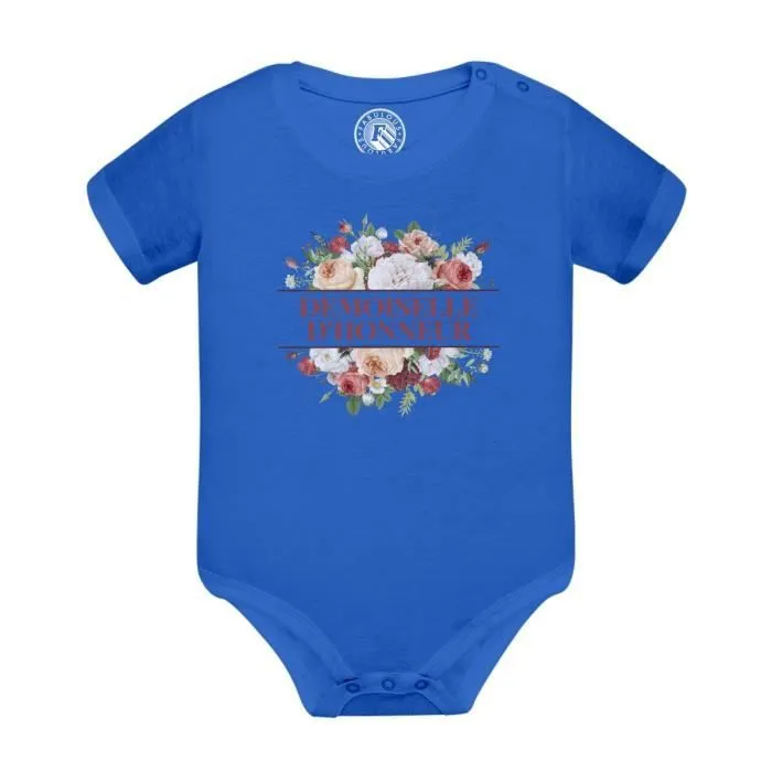 Body Bébé Manche Courte Bleu Demoiselle d'Honneur Mariage Mariée Bouquet Fleurs-0