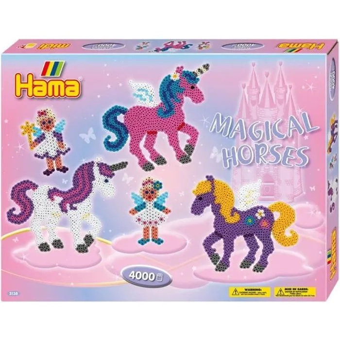 Boîte cadeau HAMA - Les Chevaux Magiques - 4000 perles + 2 plaques - Jouet créatif pour enfant de 5 ans et plus-0