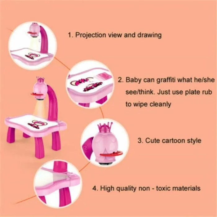 Table de projecteur de dessin pour enfants - PIMPIMSKY - Jouet éducatif - Rose - Projection + musique-2