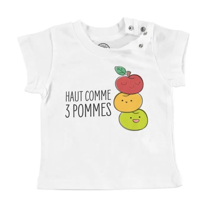 T-shirt Bébé Manche Courte Blanc Haut comme 3 Pommes Expression Fruits Enfant-0