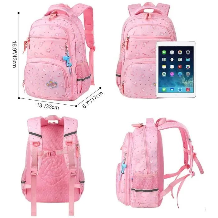Cartables Fille Primaire Sac à Dos Scolaires Filles Vbiger - Rose - Enfant - Dos-1