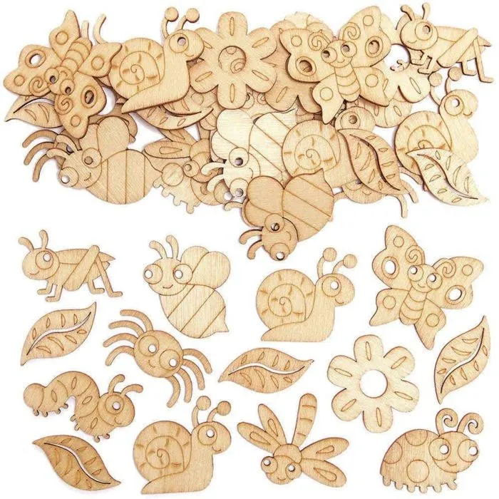 Jeu de scrapbooking Baker ross - FC721 - Mini Formes en Bois motif Insectes - Lot de 100, Bois Loisir Creatif ()-0