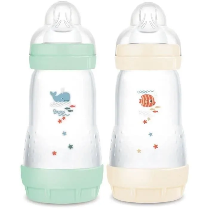 Lot de 2 Biberons - MAM - Easy Start - Anti-colique "Classique" - 260 ml - Tétine débit 2 - Menthe + Coton-0
