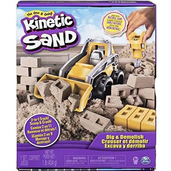 Coffret Kinetic Sand Chantier - KINETIC SAND - Creusez et démolissez avec 454g de sable naturel-0