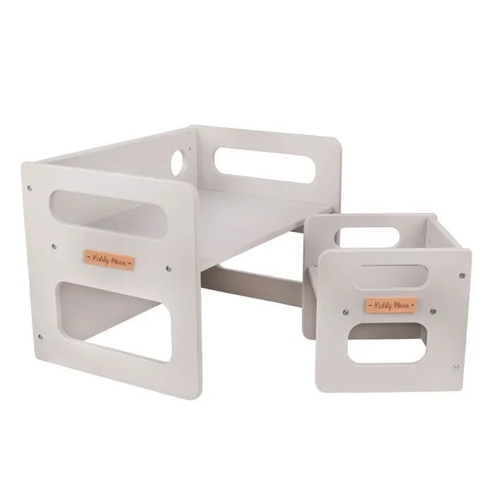KiddyMoon Table Et Chaise Pour Enfants Petit Bureau, Gris-1