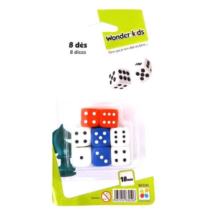Jeu de dés - WONDERKIDS - 8 dés blancs, rouges et bleus - Enfant - Mixte - 2 joueurs ou plus-0