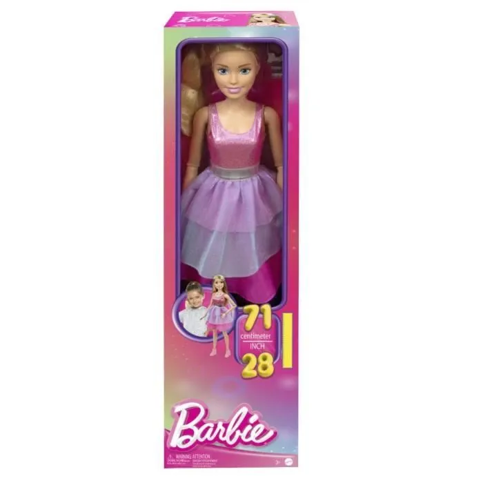 Barbie Très grande poupée blonde 71 cm, robe rose irisée, Barbie Fashionista A Partir De 3 Ans, HJY02-6