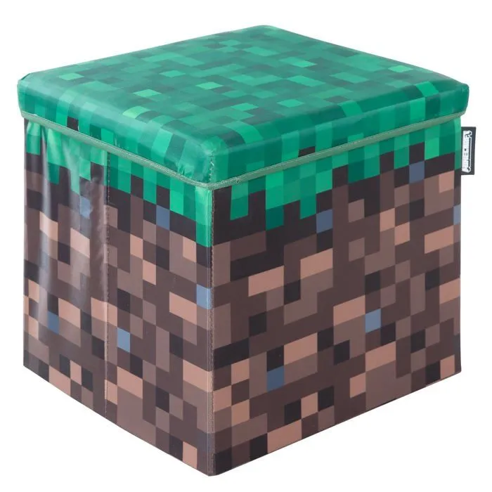 Coffre à Jouet Pliant 2en1 - ROBA - Minecraft – Bloc d'Herbe – 30 x 30 x 30 cm – Rangement et Siège pour Enfants-0