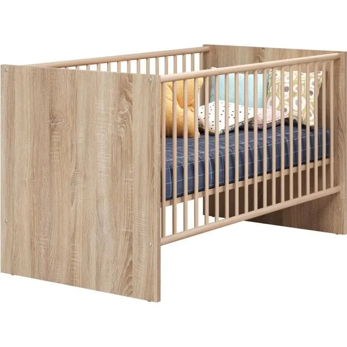 Chambre bébé duo NIKO - Lit 70x140 cm + Commode à langer 2 portes - Décor chêne naturel - TRENDTEAM-2