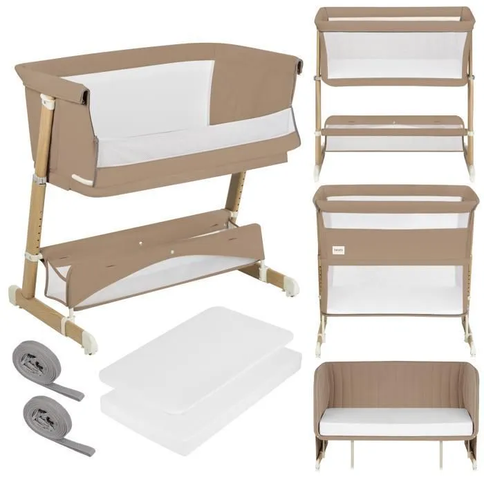 Lit bébé 5en1 LIONELO Thomi Plus - Lit Cododo - Barceau Bebe - Parc bebe - Canapé-lit - Jusqu'à 100 kg - 2 matelas - Caramel-0