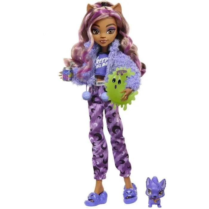 Monster High-Coffret Soirée Pyjama Clawdeen Wolf-poupée et accessoires HKY67-0