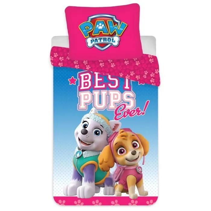 Parure de lit enfant - Pat Patrouille - Everest et Skye - 100% coton - Réversible - 140x200 cm-0