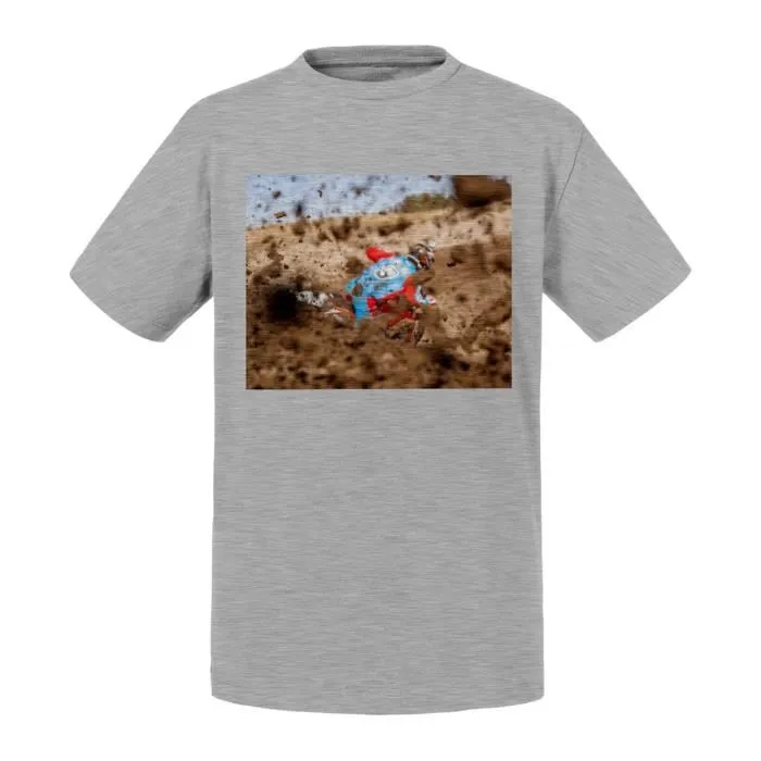 T-shirt Enfant Gris Moto Cross Dans La Boue Course Motard-0