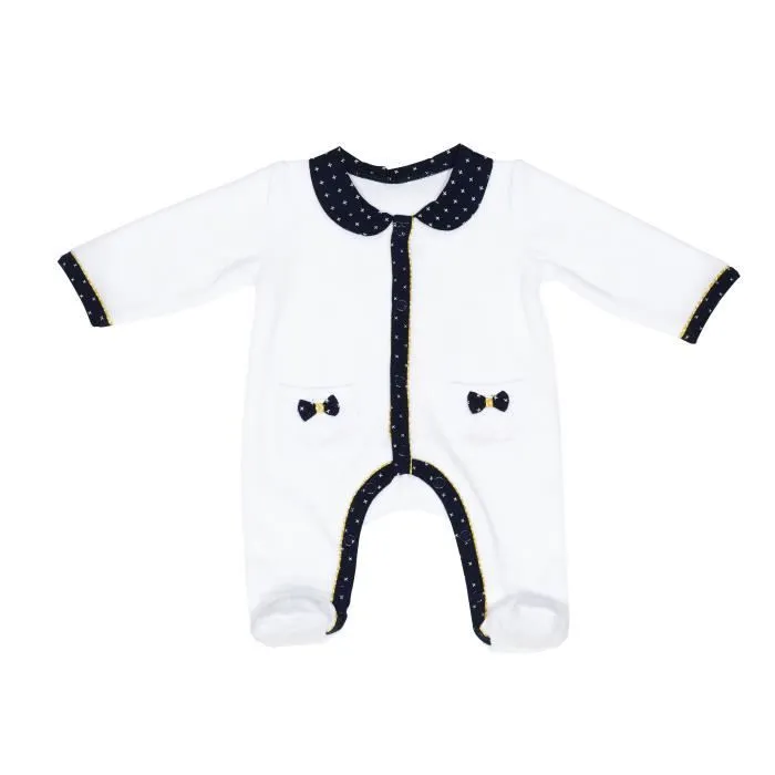 Pyjama bébé - Sauthon - Hello - Velours blanc - Taille naissance - Confort optimal-0