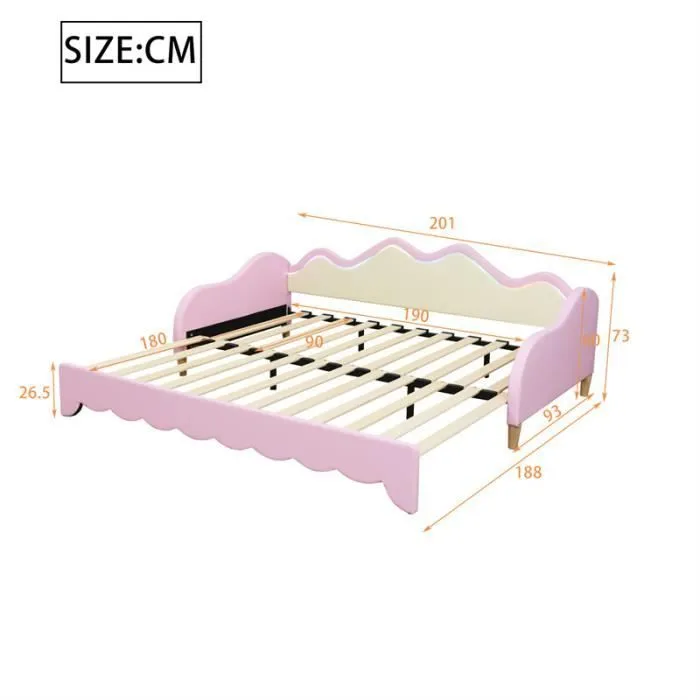 Lit gigogne - Simili cuir - 90x190 cm - Éclairage LED - 2 places - Rose-3