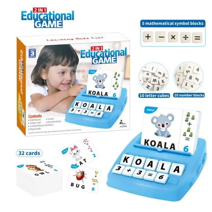 Jeu de Société Educatif - Jeux Educatif - Apprendre à Lire - 2 En 1 - Pour Enfants de 3 à 9 Ans - Bleu Clair-1