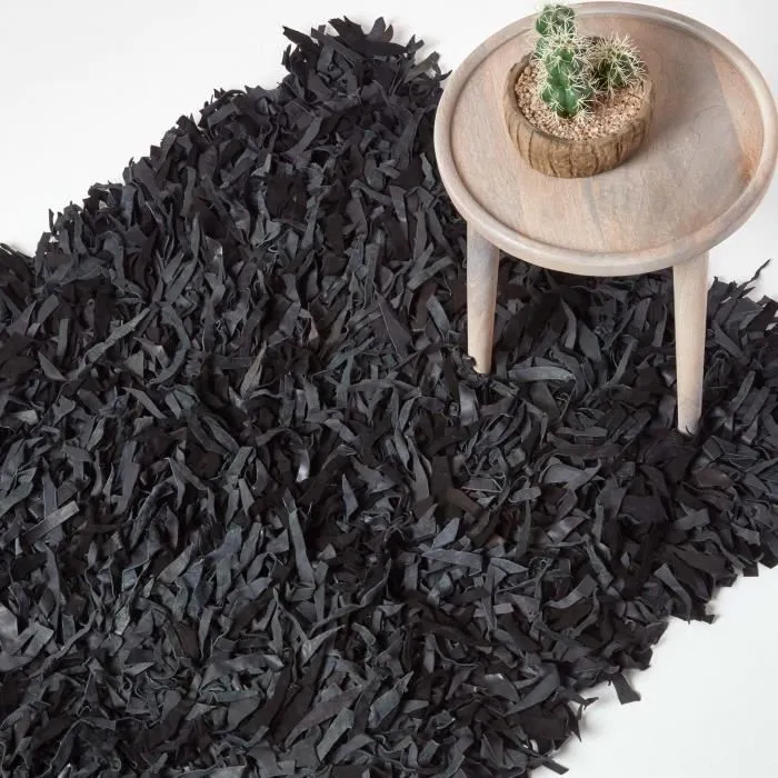 Tapis Shaggy Cuir Dallas Noir 120 x 180 cm-0