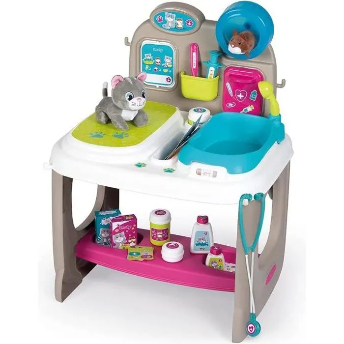 Smoby - Centre Vétérinaire - Clinique Animaux - Jouet pour Enfant - Peluche Chaton + Hamster Incluses - 18 Accessoires Médicaux-0