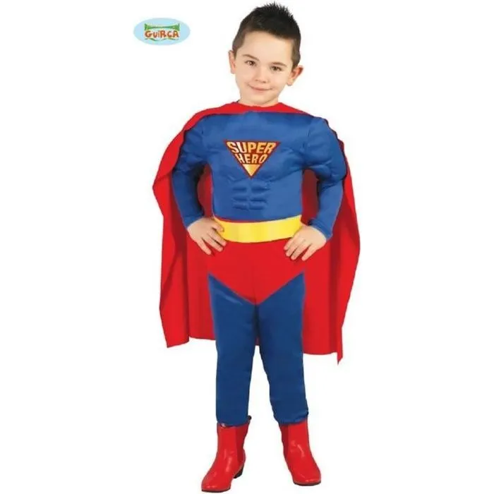 Déguisement Super Hero 5/6 Ans - FIESTAS GUIRCA - Combinaison, cape, ceinture - Bleu - Polyester - Intérieur-0