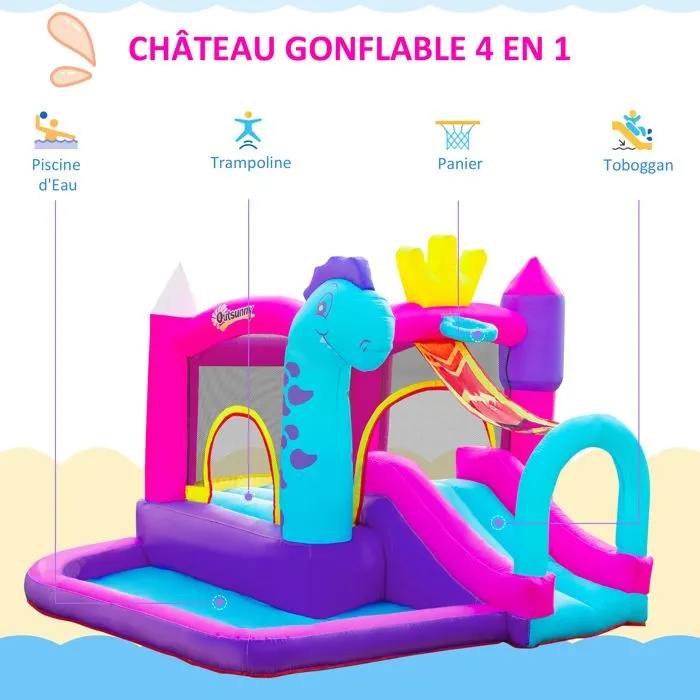 Château Gonflable avec Toboggan et Piscine - OUTSUNNY - Pour Enfants +3 Ans - Multicolore-4
