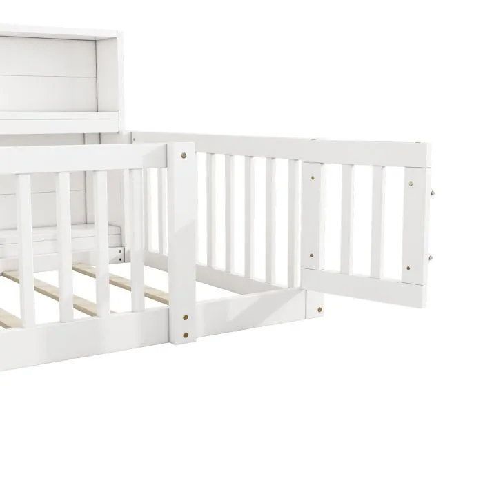 Lit enfant - Blanc - 90x200cm - Avec rangement - Sommier à lattes - Sécurisé-4