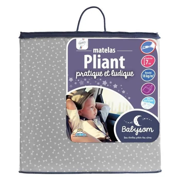 Matelas Bébé Pliant de Voyage - BABYSOM - 60x120 cm - Déhoussable - Épaisseur 7 cm-0