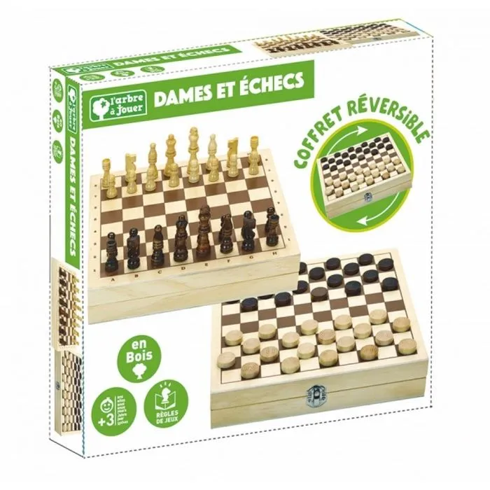 Jeux de plateau - L'ARBRE A JOUER - Jeux de dames et d'échecs - Coffret en bois - Mixte - 6 ans et plus-1