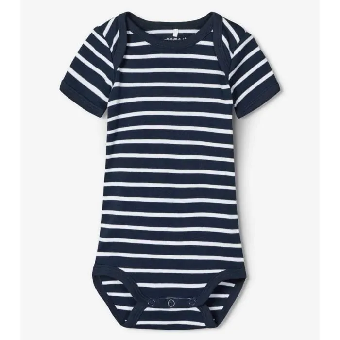 Combinaisons Body 3 Pack - NAME IT - Mixte - Coton biologique - Manches courtes - Bleu-2