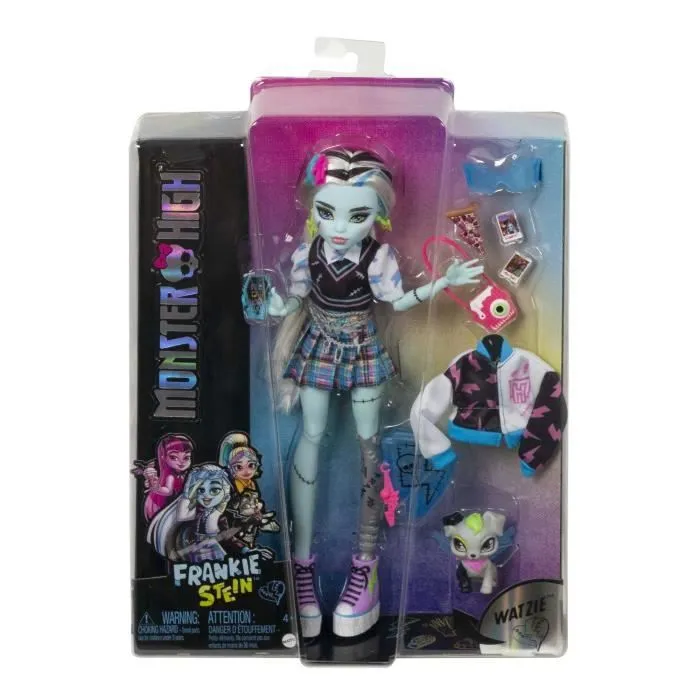 Monster High-Frankie Stein-Poupée avec animal, cheveux noirs et bleus HHK53-5