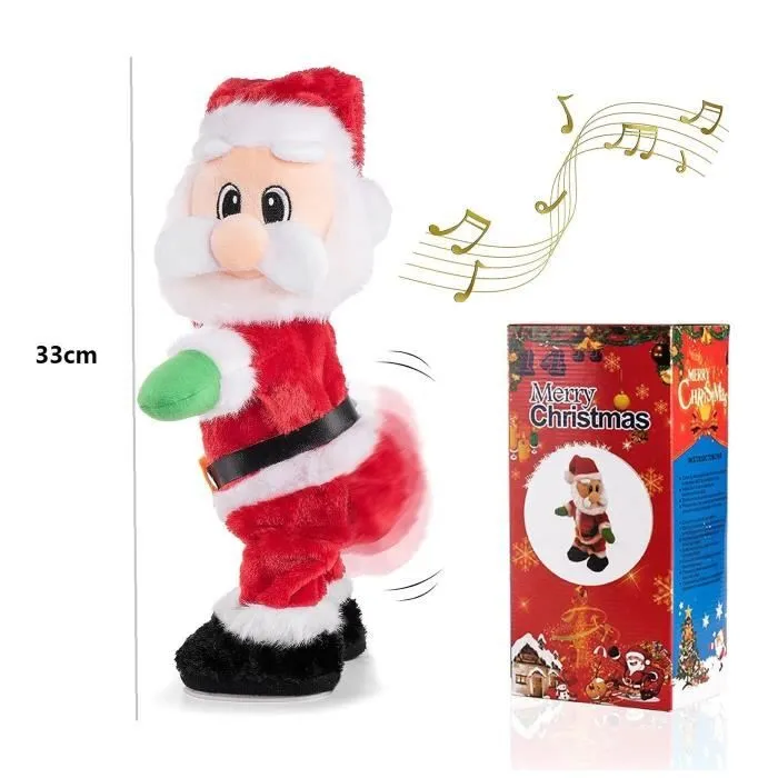 Père Noël twerking, Jouet de musique en Peluche, Père Noël électrique dansante chantant des chansons anglaises pour enfants-3
