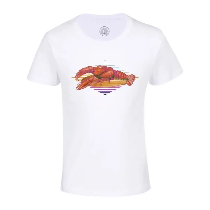 T-shirt Enfant Blanc Homard Surfer Collage Vintage Illustration Humour Plage Surf Zoomer 80's-0