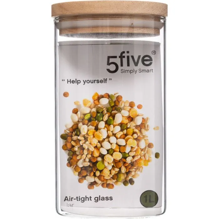 Bocaux de rangement en verre et bois couvercle hermétique Atmosphera - Bocal hermétique 1 Litre-3