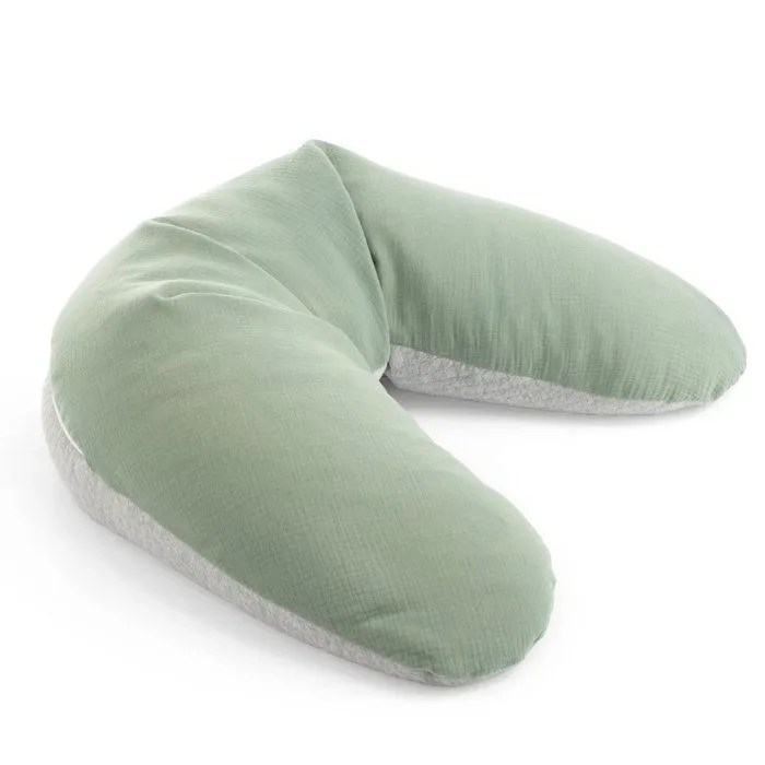 MAÏKA Coussin de maternité Bi-confort gris sauge 150 cm, microbilles, face hiver face été-0