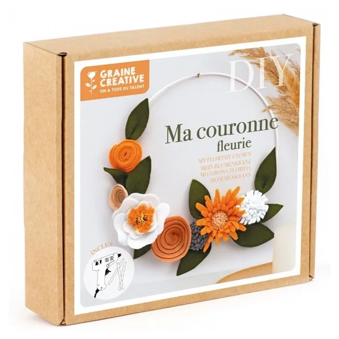 Kit DIY feutrine - Graine Creative - Ma couronne fleurie - 20 cm - Mixte - Décoration fait-maison-0