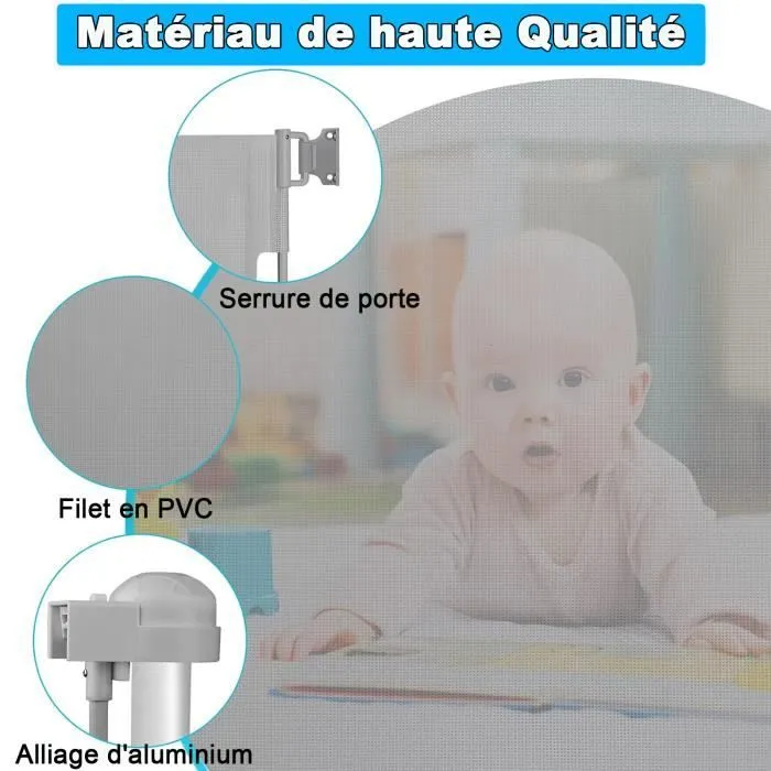 LZQ Barrière de sécurité pour porte d'escalier - Pour bébés et animaux domestiques - 0-150 cm - Hauteur : 87 cm - Gris-3
