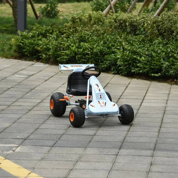 Vélo et véhicule pour enfants kart à pédales Go kart Formule 1 Racing avec aileron bleu ciel-2