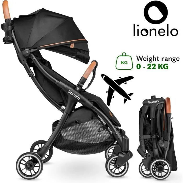 Poussette canne compacte LIONELO Julie One - Jusuq'à 22 Kg - Légère & pliable - Accessoires - Noir-0