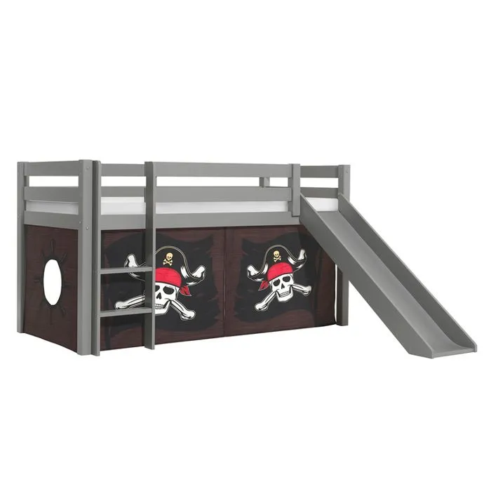 Lit mezzanine avec toboggan pin massif Gris - Vipack - PINO - 1 place - 90x200 cm - A lattes-1