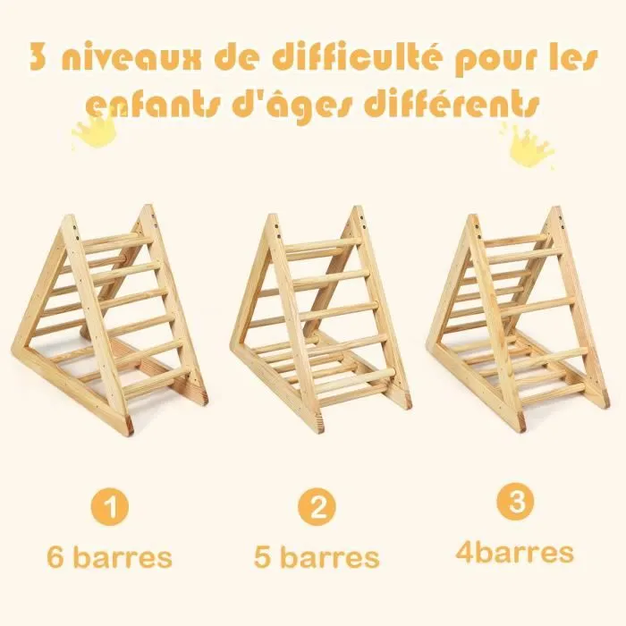 COSTWAY Échelle d’Escalade,Triangle d'Escalade pour Tout-Petits en Bois de Pin, Surface bien Lisse, Pour Bébé plus de 3 Ans-3