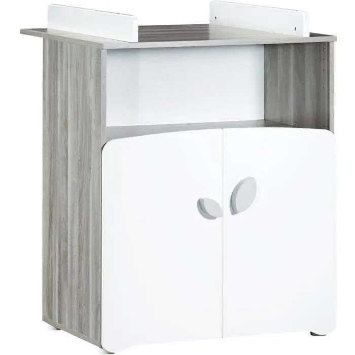 Chambre bébé trio Leaf: lit 120x60, commode à langer et armoire - Babyprice - Blanc-4