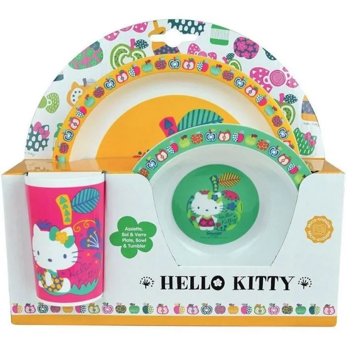 Ensemble repas pour enfant HELLO KITTY - FUN HOUSE - Assiette 22cm, bol 16cm, verre 220ml-0