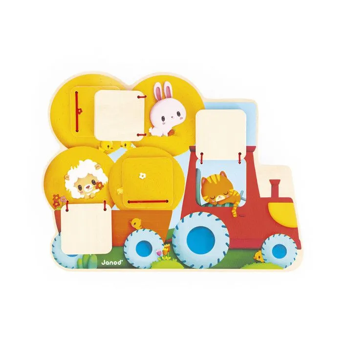 Puzzle Cache-Cache Tracteur en Bois - 5 portes à Ouvrir - Développe la Motricité Fine - Dès 12 mois-2