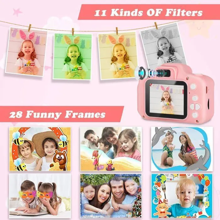 Appareil Photo Enfant, 2 Pouces mini caméra Numérique, Mini Caméra Enfant Rechargeable Caméscope Jouet de 3 à 10 Ans avec 16G Carte-2