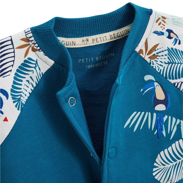 Veste teddy enfant - Santorini - Bleu - 100% coton - Manches imprimées - Poches pratiques-2