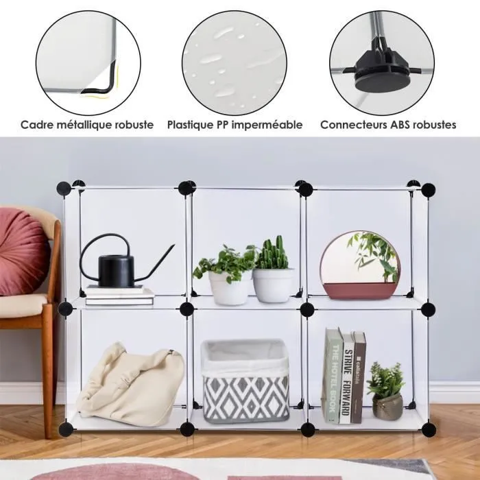 COSTWAY 6 Cubes Étagère Rangement Modulaire, Étagère Modulable Connecteurs ABS et Marteau, pour Salon, Chambre, Bureau-2