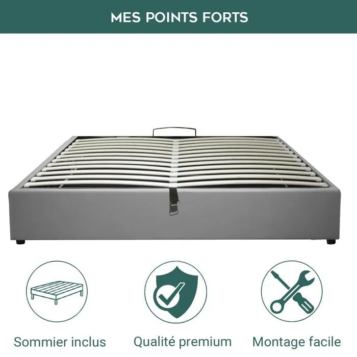 Lit Coffre Lounge 140 x 190 by Sampur | Gris | Grand Coffre de Rangement - Sommier à Lattes à Ouverture Horizontale - Design Moderne-4