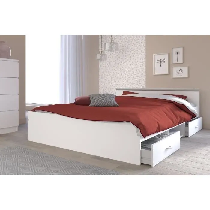 PARISOT Lit adulte contemporain blanc mat - l 140 x L 200 cm - ZODIAC-1