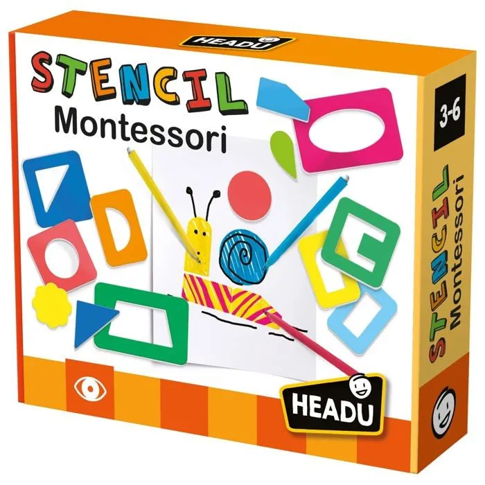 Jeu de coloriage - dessin - pochoir Headu - E73E03A0BE - Pochoir Montessori Italy Jeu educatif, MU29396, Multicolore, Petit-0
